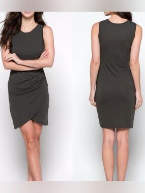 Z Supply Selah Eco Knit Dress Dark Grey Small Tank Ruched Ribbed Spring Summer